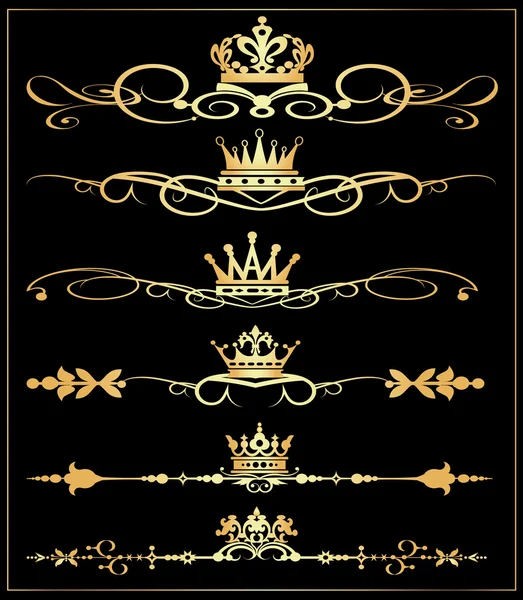 Vektorové sada. viktoriánské svitky a korunu. Zlatá dekorativní prvky. — Stockový vektor