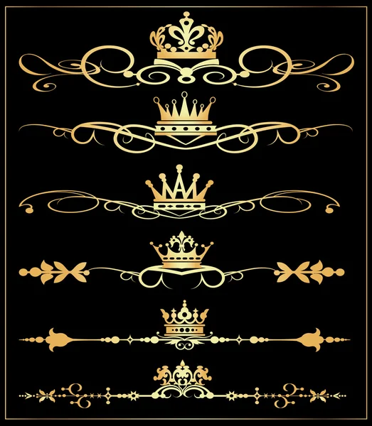 Vector set. Victoriaanse rollen en kroon. Gouden decoratieve elementen. — Stockvector