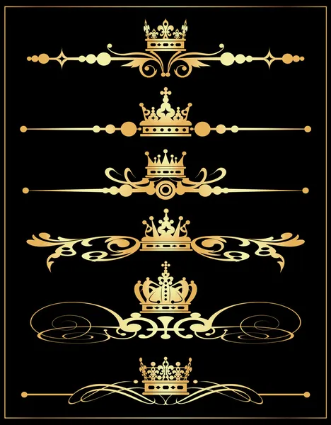 Vector set. Victoriaanse rollen en kroon. Gouden decoratieve elementen. — Stockvector