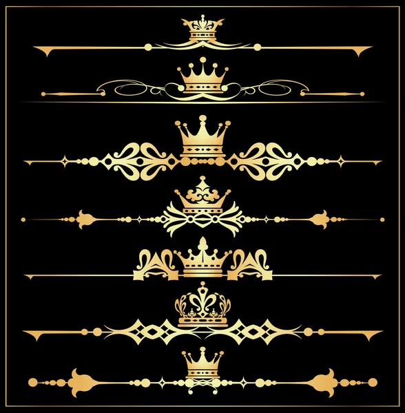 Conjunto de vectores. Pergaminos Victorianos y corona. Elementos decorativos oro . — Archivo Imágenes Vectoriales