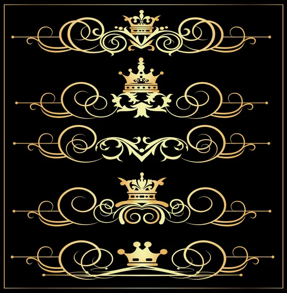 Conjunto de vetores. Pergaminhos vitorianos e coroa. Elementos decorativos ouro . —  Vetores de Stock