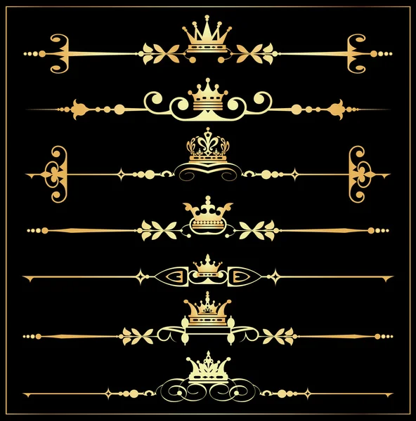 Conjunto de vectores. Pergaminos Victorianos y corona. Elementos decorativos oro . — Vector de stock