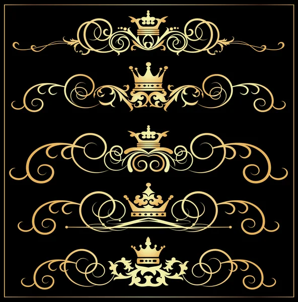 向量组。维多利亚时代的卷轴和皇冠。黄金装饰元素. — 图库矢量图片