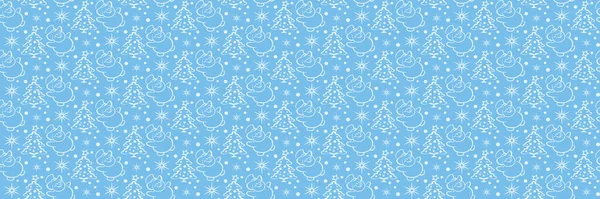 Fondo Navidad Con Abeto Estrellas Muñeco Nieve Sobre Fondo Azul — Vector de stock