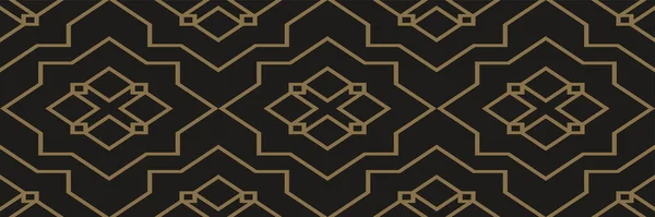 黒の背景に幾何学的な装飾が施された抽象的な背景パターン シームレスなパターン ベクターイラスト — ストックベクタ