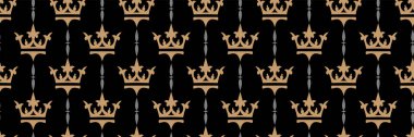 Siyah arka planda kraliyet tarzında klasik bir arka plan. Kusursuz desen, doku. Vektör resmi