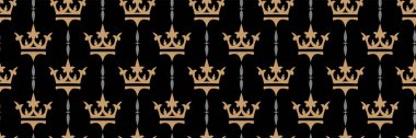 Siyah arka planda kraliyet tarzında klasik bir arka plan. Kusursuz desen, doku. Vektör resmi