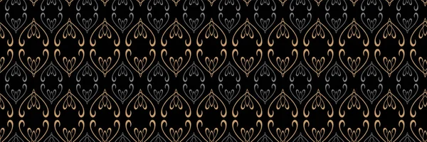 Фоновый Узор Золотыми Орнаментами Черном Фоне Бесшовный Рисунок Текстура Повторение — стоковый вектор