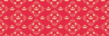 Kırmızı arka planda kraliyet tarzında arkaplan deseni. Duvar kağıdı ve dokular için kusursuz bir arkaplan. Vektör resmi