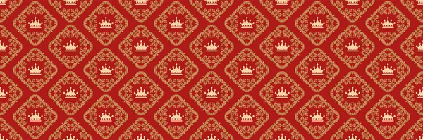 Schönes Hintergrundmuster Königlichen Stil Mit Dekorativen Elementen Auf Rotem Hintergrund — Stockvektor