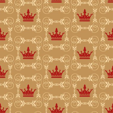 Altın arka planda bordo kaplamalı kraliyet arkaplan deseni. Duvar kağıdı ve dokular için kusursuz bir arkaplan. Vektör resmi.