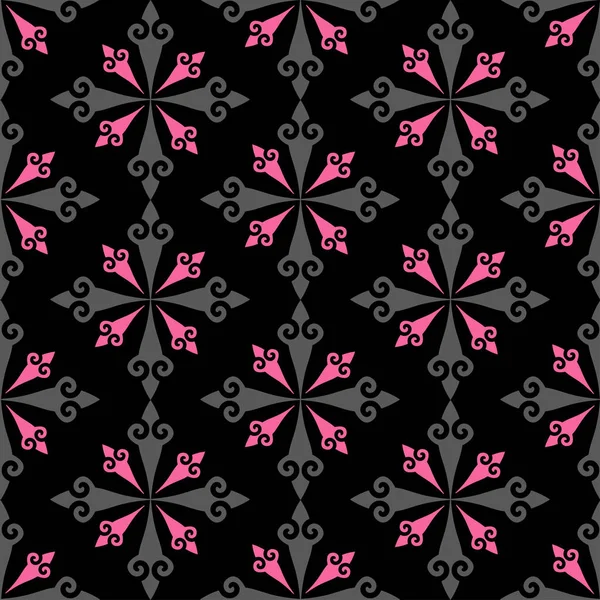 Beau Motif Fond Avec Des Éléments Floraux Sur Fond Noir — Image vectorielle