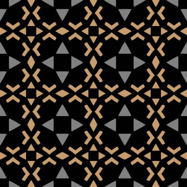 Siyah arka planda geometrik elementlerle basit bir arkaplan deseni. Duvar kağıdı ve dokular için kusursuz bir arkaplan. Vektör resmi.