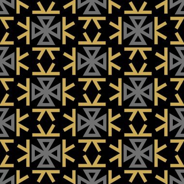 Sarı arka planda basit elementlerle dekoratif arkaplan deseni. Duvar kağıdı ve dokular için kusursuz bir arkaplan. Vektör illüstrasyonu.