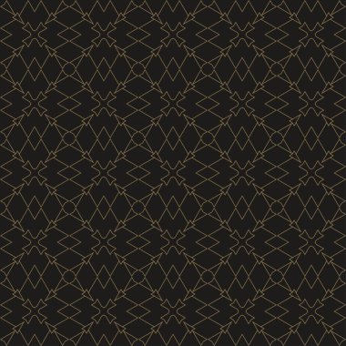 Siyah zemin üzerinde basit geometrik süsleme olan koyu arkaplan deseni. Duvar kağıdı ve dokular için kusursuz bir arkaplan. Vektör resmi