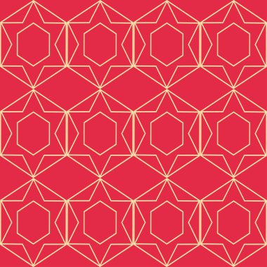Kırmızı arka planda geometrik süsleme olan modern arkaplan deseni. Duvar kağıdı ve dokular için kusursuz bir arkaplan. Vektör illüstrasyonu.