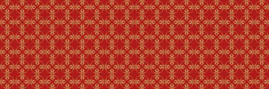 Kırmızı arka planda dekoratif süslemeli döşeme deseni. Duvar kağıdı ve dokular için kusursuz bir arkaplan. Vektör illüstrasyonu.
