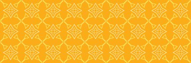 Turuncu arka planda sarı geometrik süslemeli parlak arkaplan deseni. Duvar kağıdı ve dokular için kusursuz bir arkaplan. Vektör resmi.