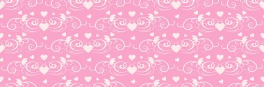Tasarımınız için açık pembe arka planda kalpleri ve dekoratif unsurları olan güzel romantik arkaplan görüntüleri. Duvar kağıdı ve dokular için kusursuz bir arkaplan. Vektör illüstrasyonu.