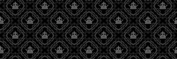 Achtergrondpatroon Koninklijke Stijl Met Decoratieve Grijze Elementen Zwarte Achtergrond Vectorillustratie — Stockvector