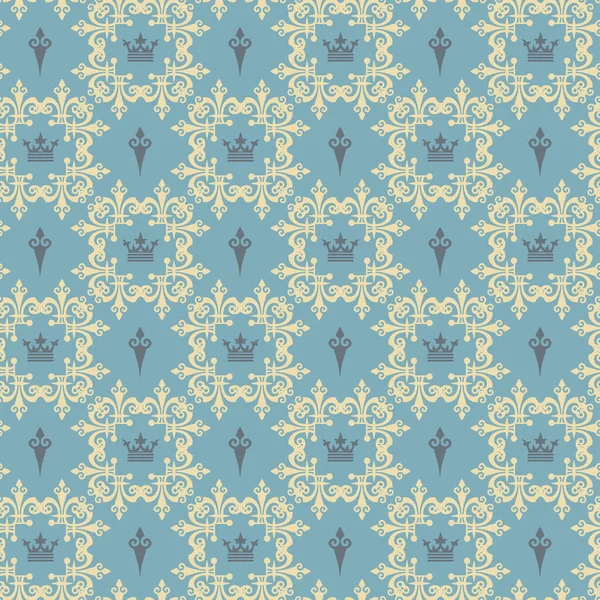 青を基調としたビクトリア朝様式の古い背景パターン ファブリックテクスチャウォッチ シームレスな壁紙 ベクターイラスト — ストックベクタ