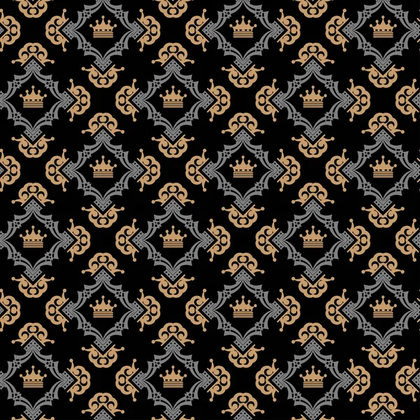 ロイヤルスタイルの美しい背景パターン 黒の背景に金の装飾品 ファブリックテクスチャウォッチ シームレスな壁紙 ベクターイラスト — ストックベクタ