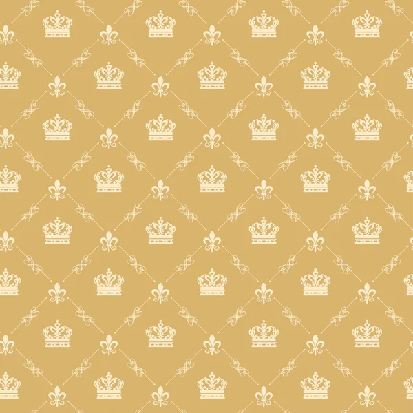 Королівський Візерунок Декоративними Елементами Золотому Фоні Тканинна Текстура Годинник Безшовні — стоковий вектор
