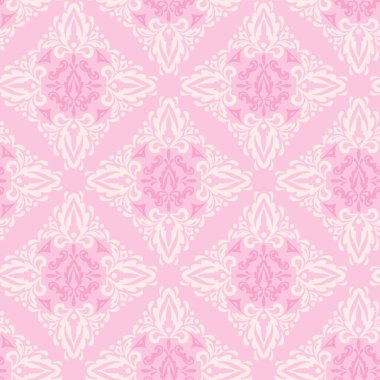 Dekoratif çiçek süsü ve açık pembe arka planda sevimli bir arkaplan deseni. Kumaş doku örneği, dikişsiz duvar kağıdı. Vektör illüstrasyonu