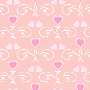 Pembe arka planda kalpleri olan romantik bir arka plan modeli. Kusursuz kumaş dokusu, duvar kağıdı. Düz dizayn. Vektör illüstrasyonu