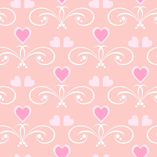 ピンクの背景にハートのロマンチックな背景パターン シームレスな生地の質感 フラットデザイン ベクターイラスト — ストックベクタ