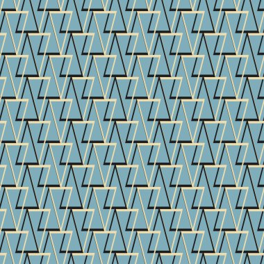 Mavi arka planda soyut geometrik süslemeli arkaplan deseni. Kumaş doku örneği, dikişsiz duvar kağıdı. Vektör illüstrasyonu