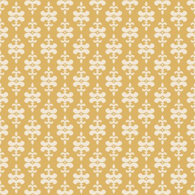 Altın arkaplanda çiçek süsü olan bir arka plan deseni. Kumaş doku örneği, dikişsiz duvar kağıdı. Vektör illüstrasyonu