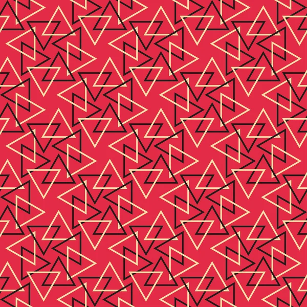 Kırmızı arka planda soyut geometrik süslemeleri olan modaya uygun bir arka plan modeli. Kumaş doku örneği, dikişsiz duvar kağıdı. Vektör illüstrasyonu