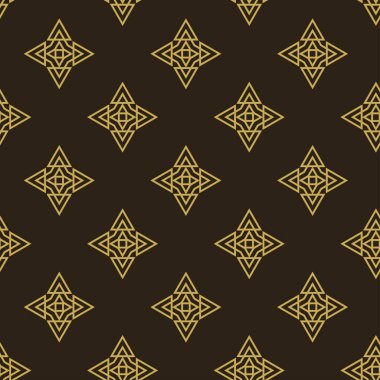 Tasarımınız için siyah arkaplanda altın dekoratif yıldızlı arkaplan resmi. Duvar kağıdı ve dokular için kusursuz bir arkaplan. Vektör illüstrasyonu.