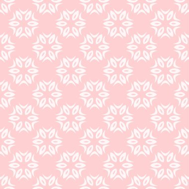 Tasarım projeleriniz için açık pembe arkaplanda basit çiçek süslemeleri olan soyut arkaplan resmi, pürüzsüz desenler, düz dizaynlı duvar kağıdı dokuları. Vektör illüstrasyonu