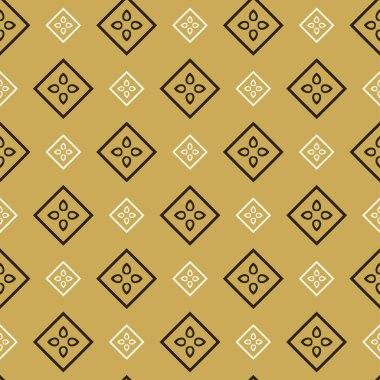 Altın bir arka planda dekoratif geometrik desenli arkaplan görüntüleri. Kumaş doku örneği, dikişsiz duvar kağıdı. Vektör illüstrasyonu