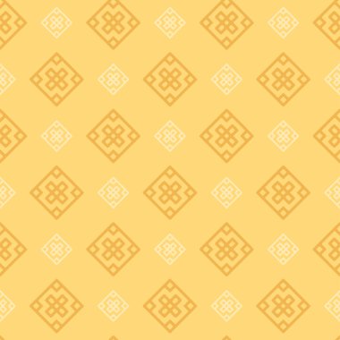 Sarı arka planda geometrik elementlerle arkaplan resmi. Kumaş doku örneği, dikişsiz duvar kağıdı. Vektör illüstrasyonu