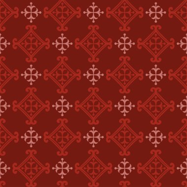 Burgonya arka planında klasik tarzda dekoratif geometrik süslemeli arkaplan resmi. Kumaş doku örneği, dikişsiz duvar kağıdı. Vektör illüstrasyonu