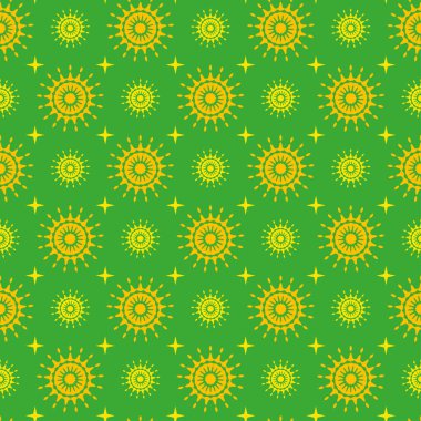 Tasarım projeleriniz için yeşil arka planda dekoratif çiçekli güzel bir arkaplan resmi, pürüzsüz desenler, düz dizaynlı duvar kağıdı dokuları. Vektör illüstrasyonu