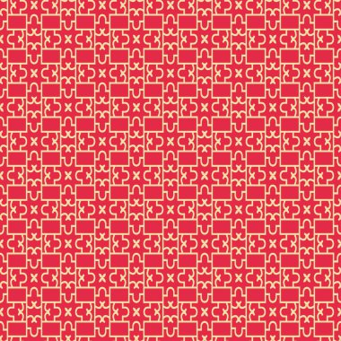 Tasarım projeleriniz için kırmızı zemin üzerinde modern tarzda soyut geometrik süslemeleri olan arkaplan resmi, pürüzsüz desenler, düz dizaynlı duvar kağıdı dokuları. Vektör illüstrasyonu