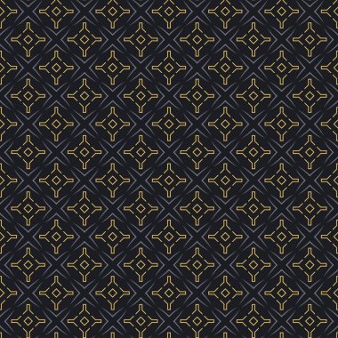 Siyah arkaplan vektöründe geometrik altın süslemeli kusursuz desen