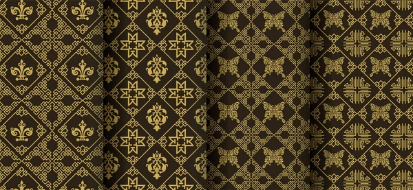 Background Patterns Gold Ornaments Black Set Stock Vector