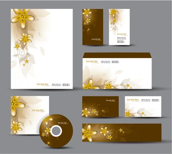 Pacote de Identidade Moderna. Vector Design. Cabeçalho, cartões de visita, cd, DVD, envelope, banner, cabeçalho. Tema floral . — Vetor de Stock