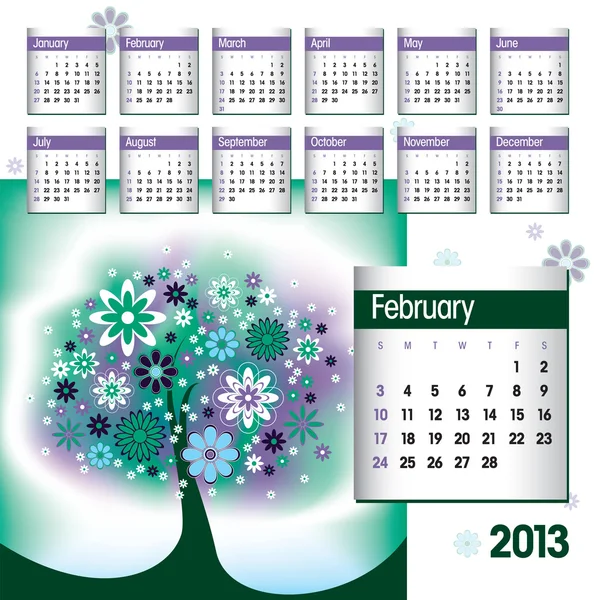 Calendario 2013. Febrero . — Archivo Imágenes Vectoriales