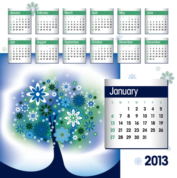 Calendario 2013. Enero . — Vector de stock