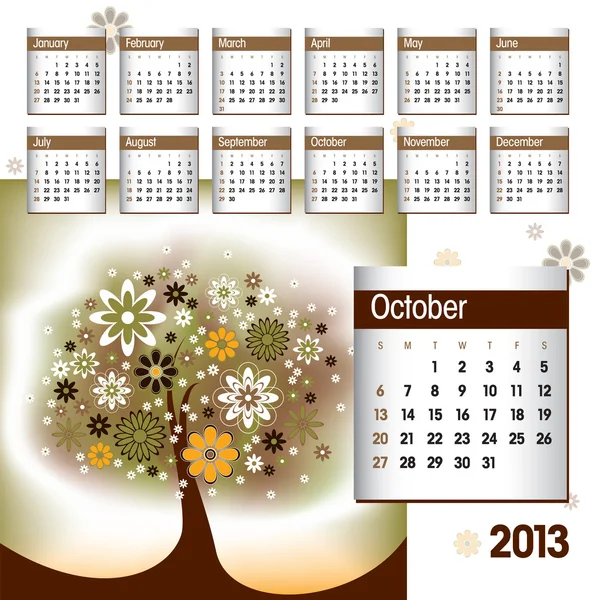 Calendario 2013. Octubre . — Vector de stock