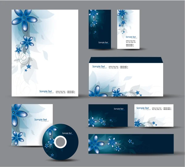 Modernes Identitätspaket. Vektordesign. Briefpapier, Visitenkarten, CD, DVD, Umschlag, Banner, Kopfzeile. Florales Thema. — Stockvektor