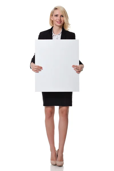 Business woman with cardboard — стоковое фото