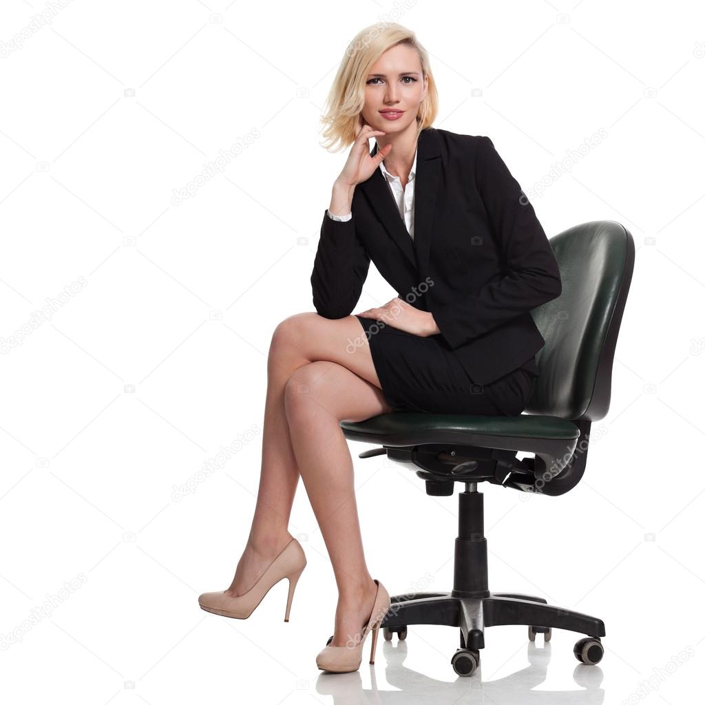 Businesswoman wearing black suit