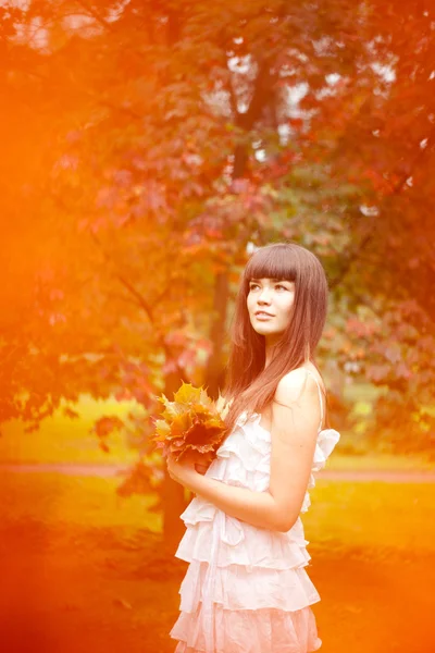 Herfst. mooie vrouw in de herfst. — Stockfoto